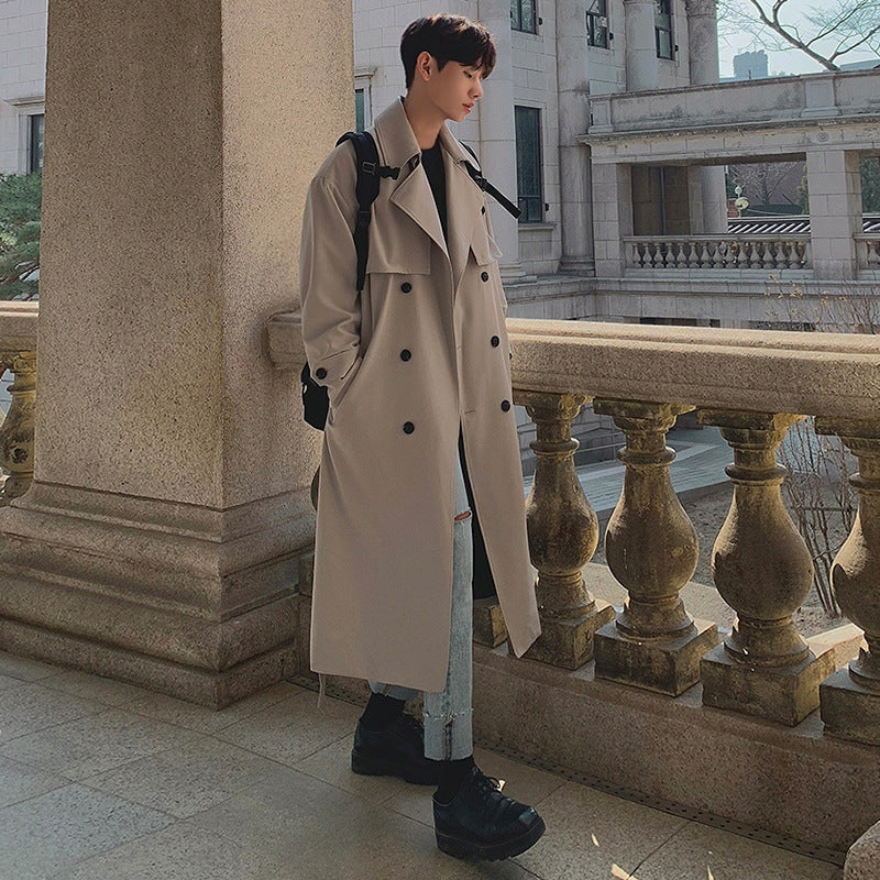 Men's Trench Coat/ Mid-length/ Loose Over-knee/ British Double-breasted Coat by 510_Athletics LLC