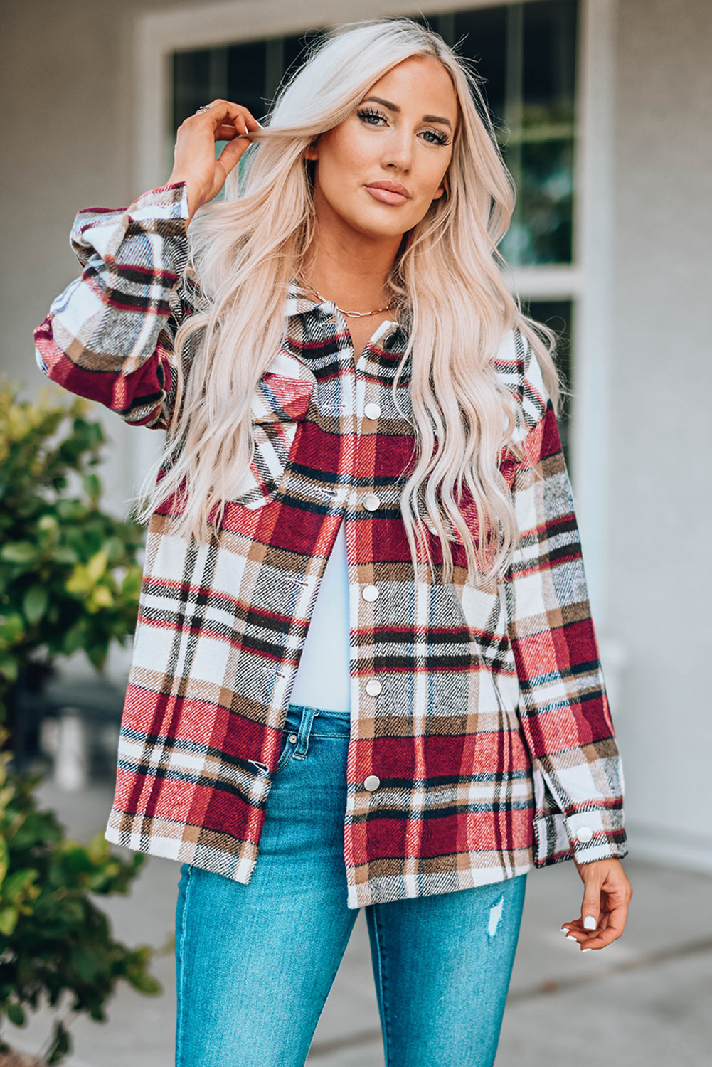 Keily Plaid Pocketed Shacket - Threaded Pear