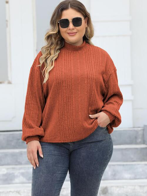 Full Figured Size Mock Neck Long Sleeve Knit Top by VYSN
