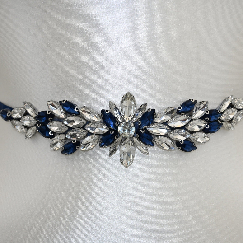 Navy Rhinestone Bridal Belt Wedding Sash – Bridella BS227ML by Bridella