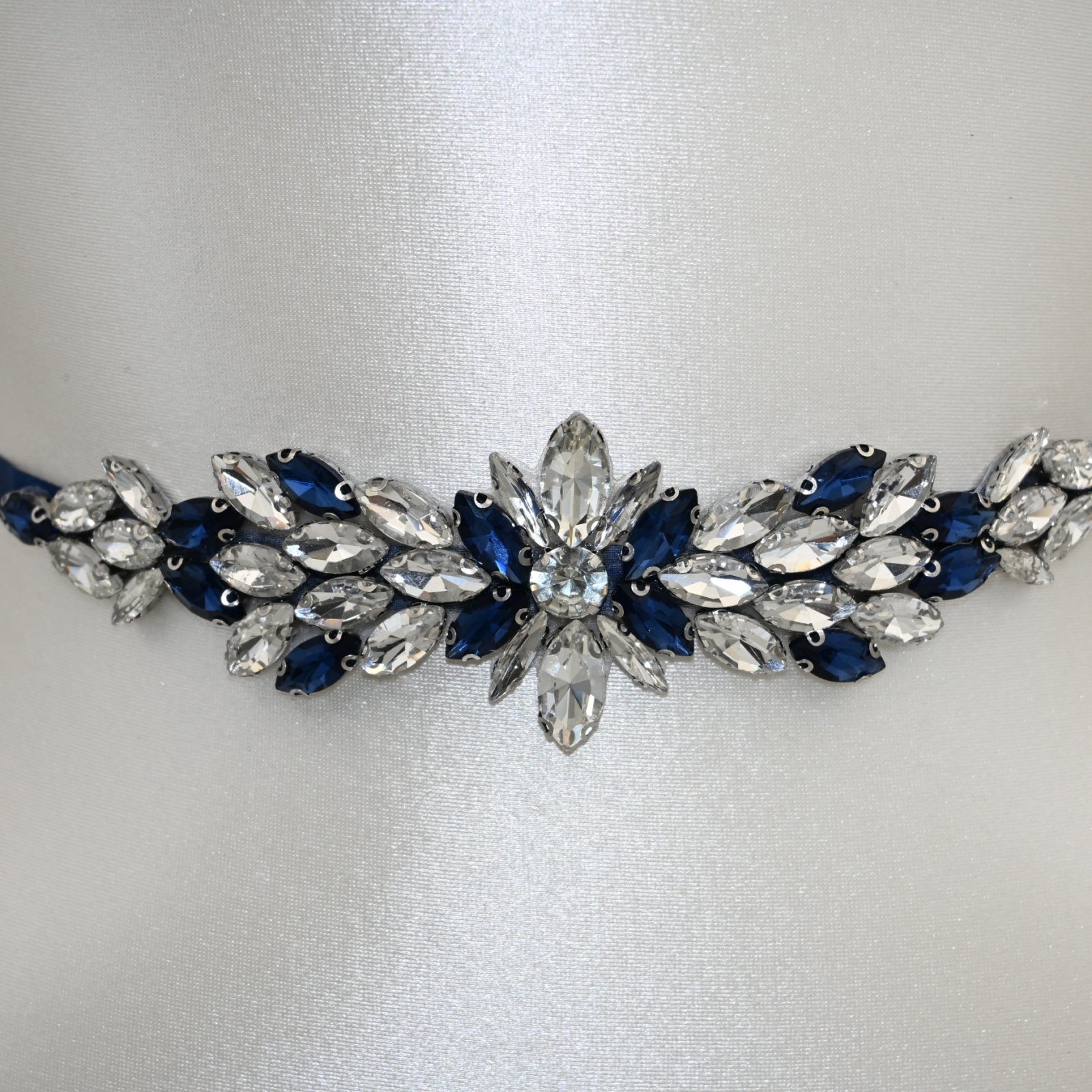 Navy Rhinestone Bridal Belt Wedding Sash – Bridella BS227ML by Bridella