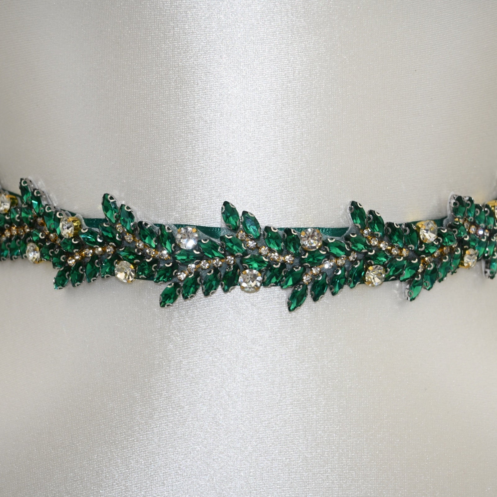 Emerald Rhinestone Bridal Belt Crystal Wedding Sash Adjustable BS242KL Bridella by Bridella