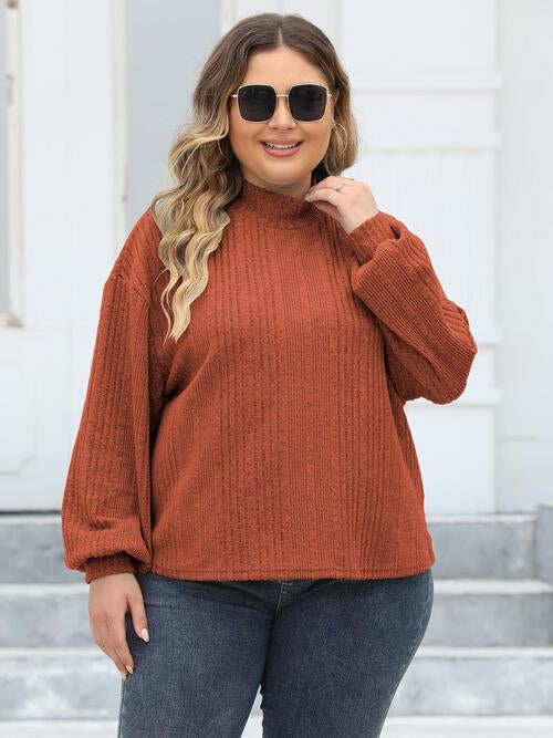 Full Figured Size Mock Neck Long Sleeve Knit Top by VYSN