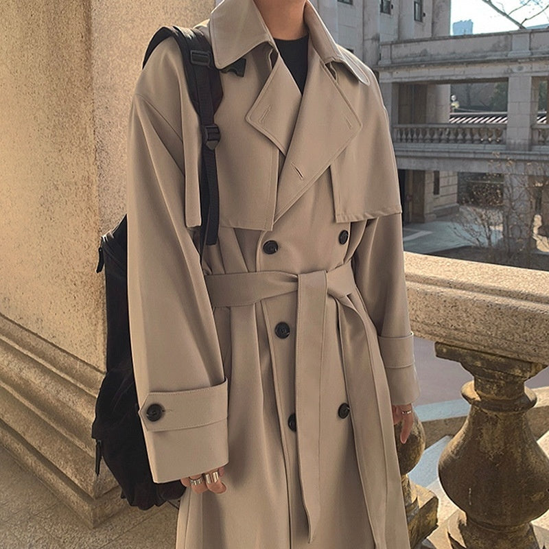 Men's Trench Coat/ Mid-length/ Loose Over-knee/ British Double-breasted Coat by 510_Athletics LLC