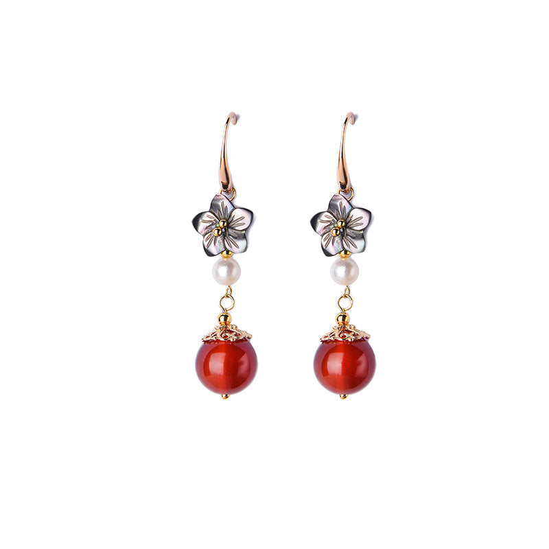 Crimson Bloom: Artisan-Crafted Red Agate Flower Drop Earrings