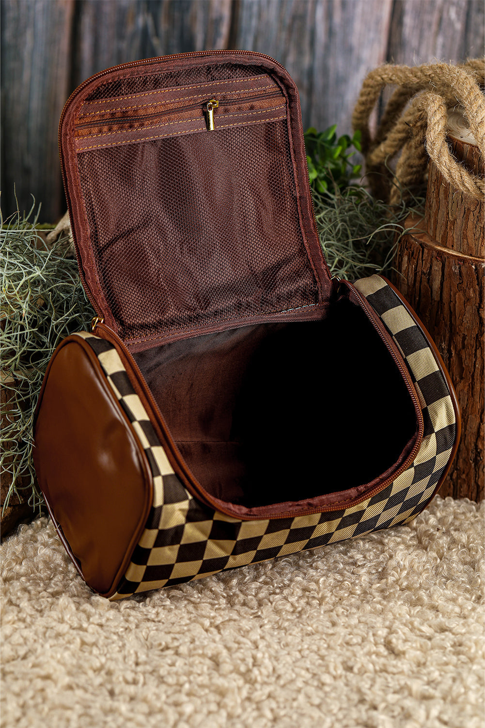 Black Checkered Zipper Makeup Bag by Threaded Pear
