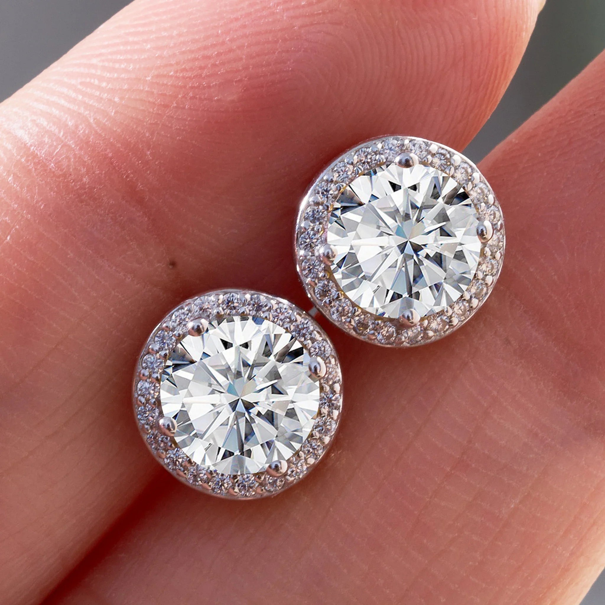925 Sterling Silver 1ct Moissanite Round Stud Earrings Bridal Wedding Gift