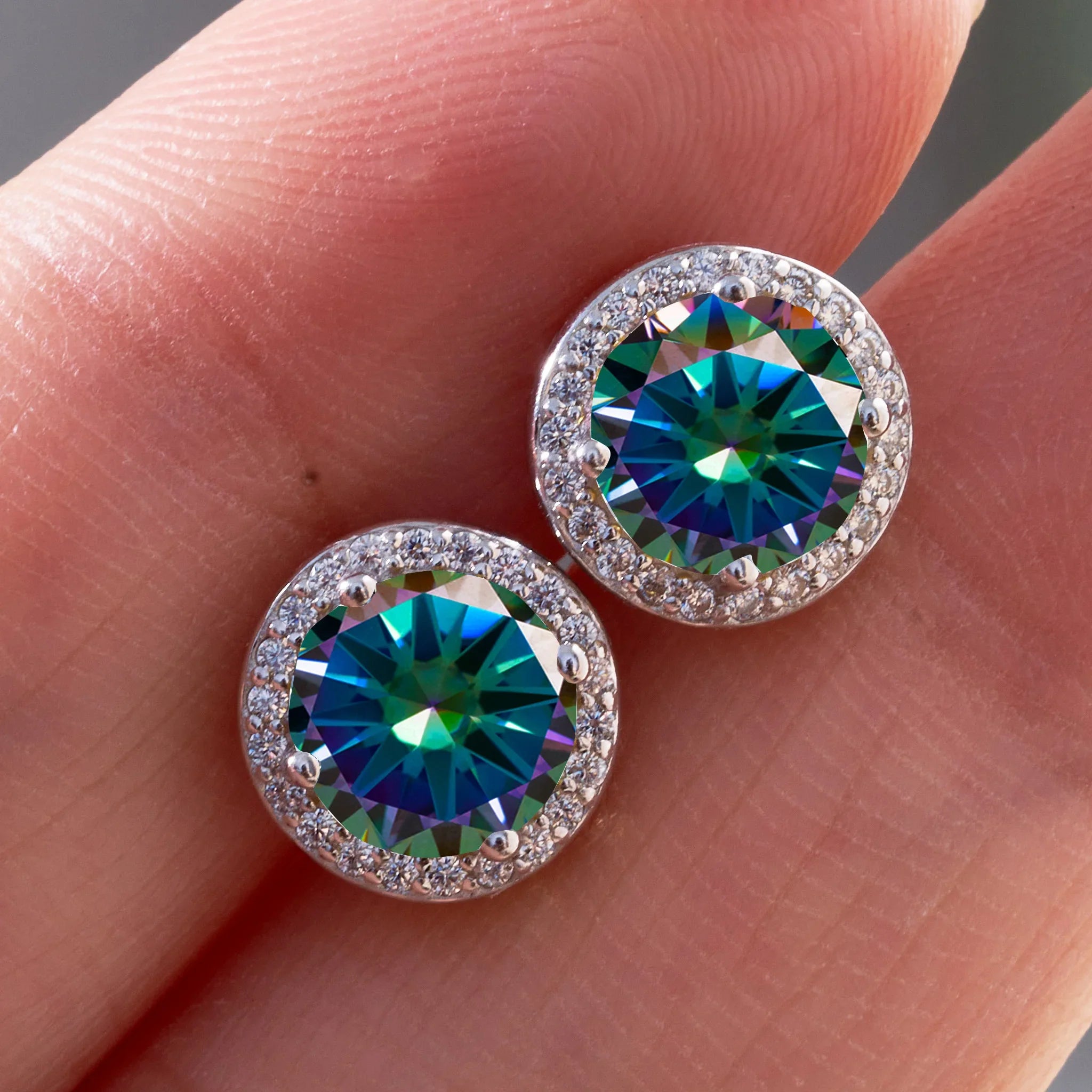 925 Sterling Silver 1ct Moissanite Round Stud Earrings Bridal Wedding Gift