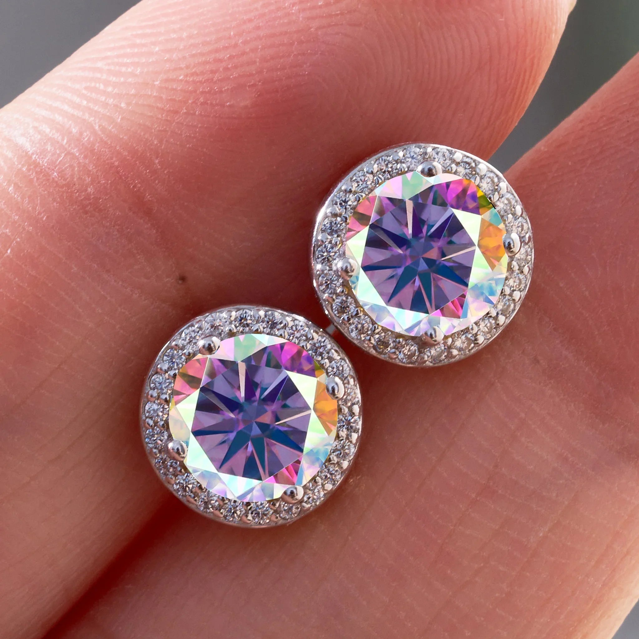 925 Sterling Silver 1ct Moissanite Round Stud Earrings Bridal Wedding Gift