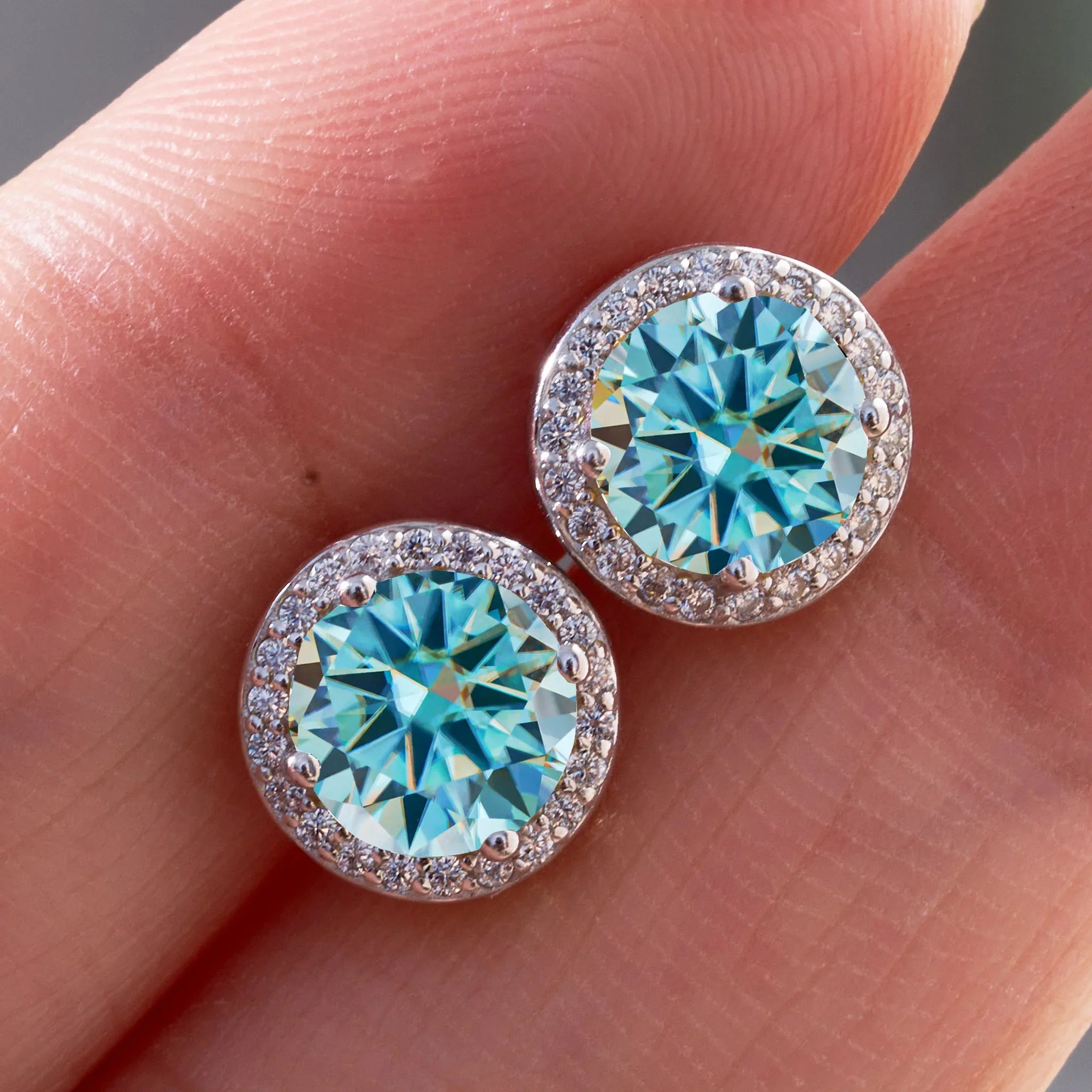 925 Sterling Silver 1ct Moissanite Round Stud Earrings Bridal Wedding Gift