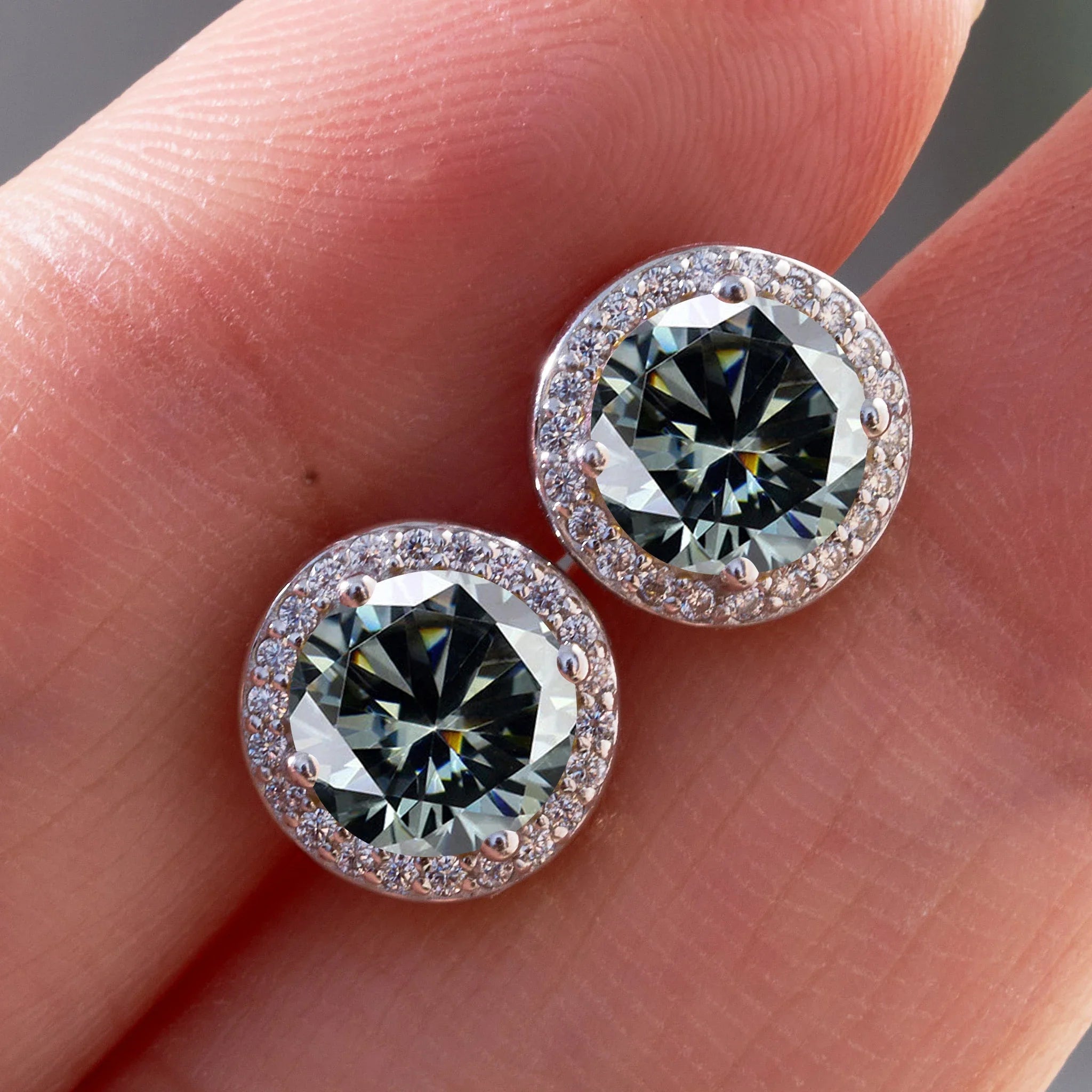 925 Sterling Silver 1ct Moissanite Round Stud Earrings Bridal Wedding Gift
