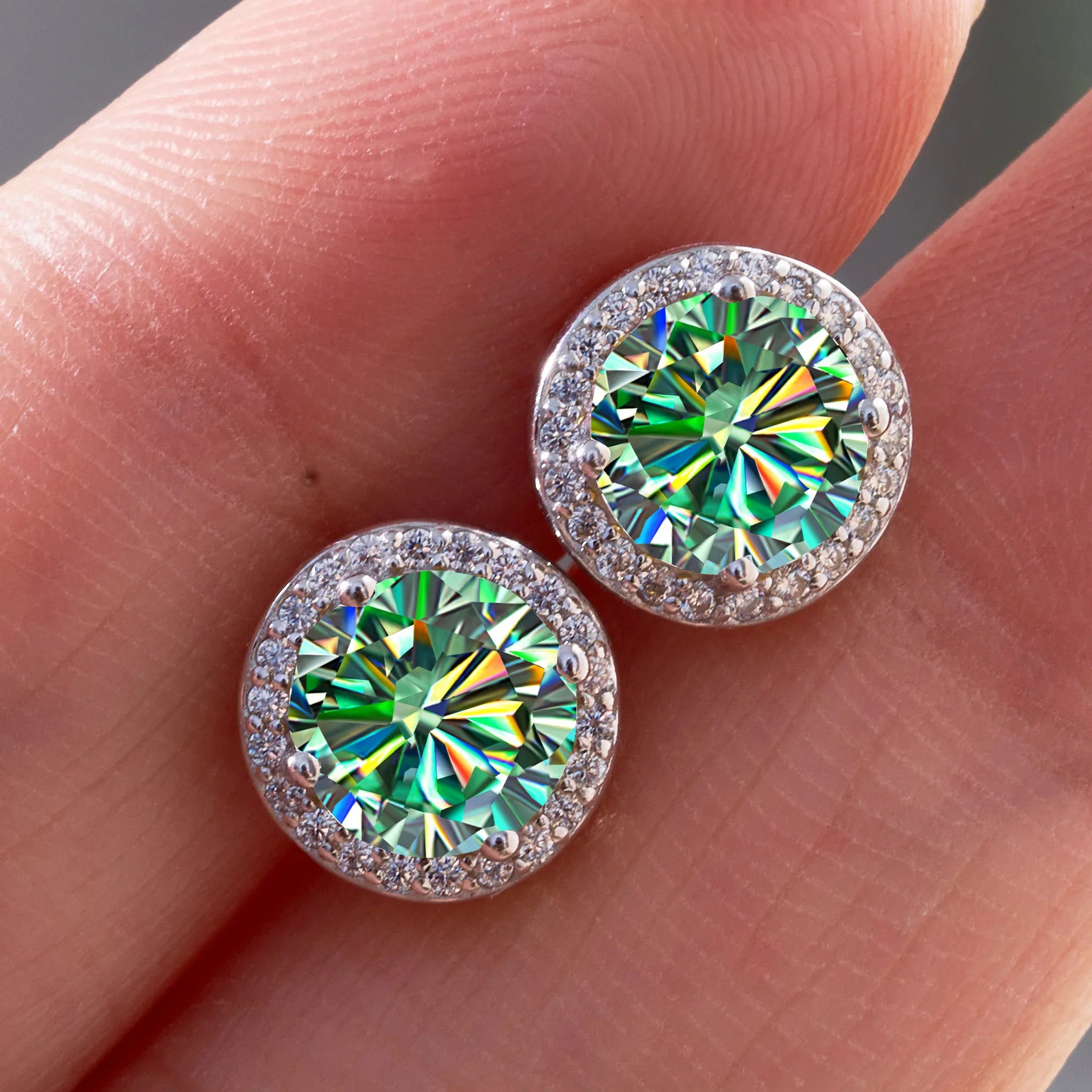 925 Sterling Silver 1ct Moissanite Round Stud Earrings Bridal Wedding Gift