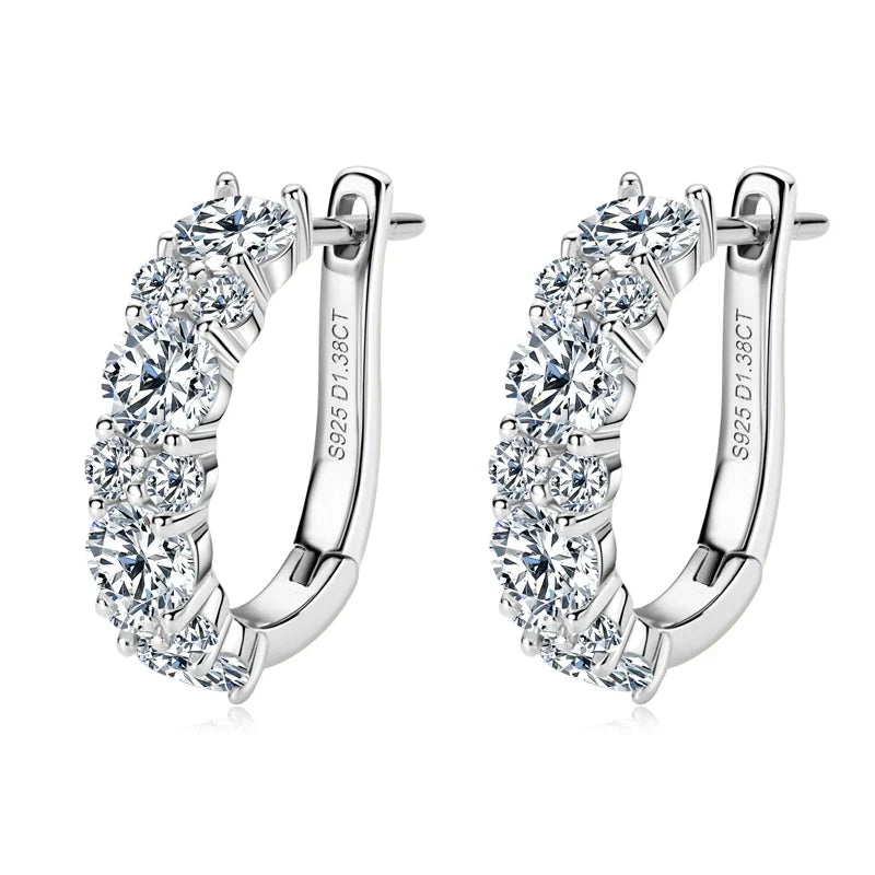925 Sterling Silver Moissanite Hoop Earrings D Color 2.76CTW Sparkling Wedding