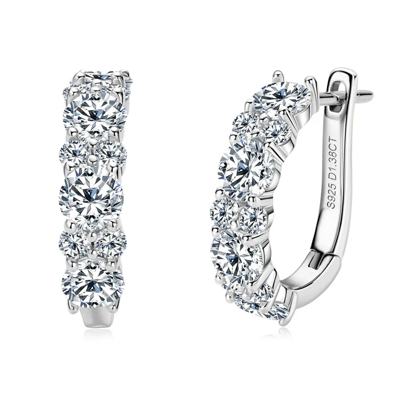 925 Sterling Silver Moissanite Hoop Earrings D Color 2.76CTW Sparkling Wedding