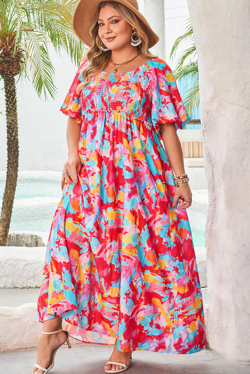 Rachel Plus Size Puff Sleeve Square Neck Dress by Threaded Pear