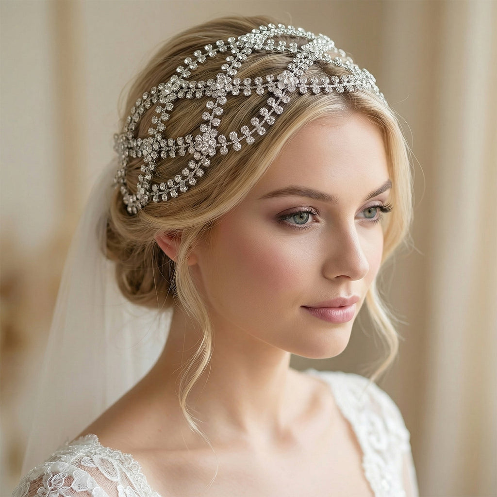 Silver Rhinestone Bridal Tiara Wedding Headpiece - Bridella BHP243-S by Bridella