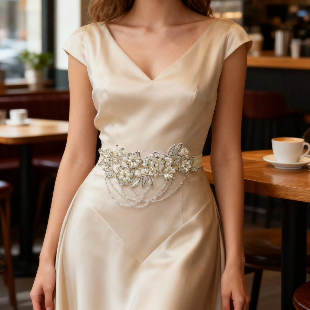 Off White Rhinestone Pearl Bridal Belt Wedding Sash – Bridella BS80 by Bridella