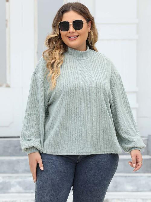 Full Figured Size Mock Neck Long Sleeve Knit Top by VYSN