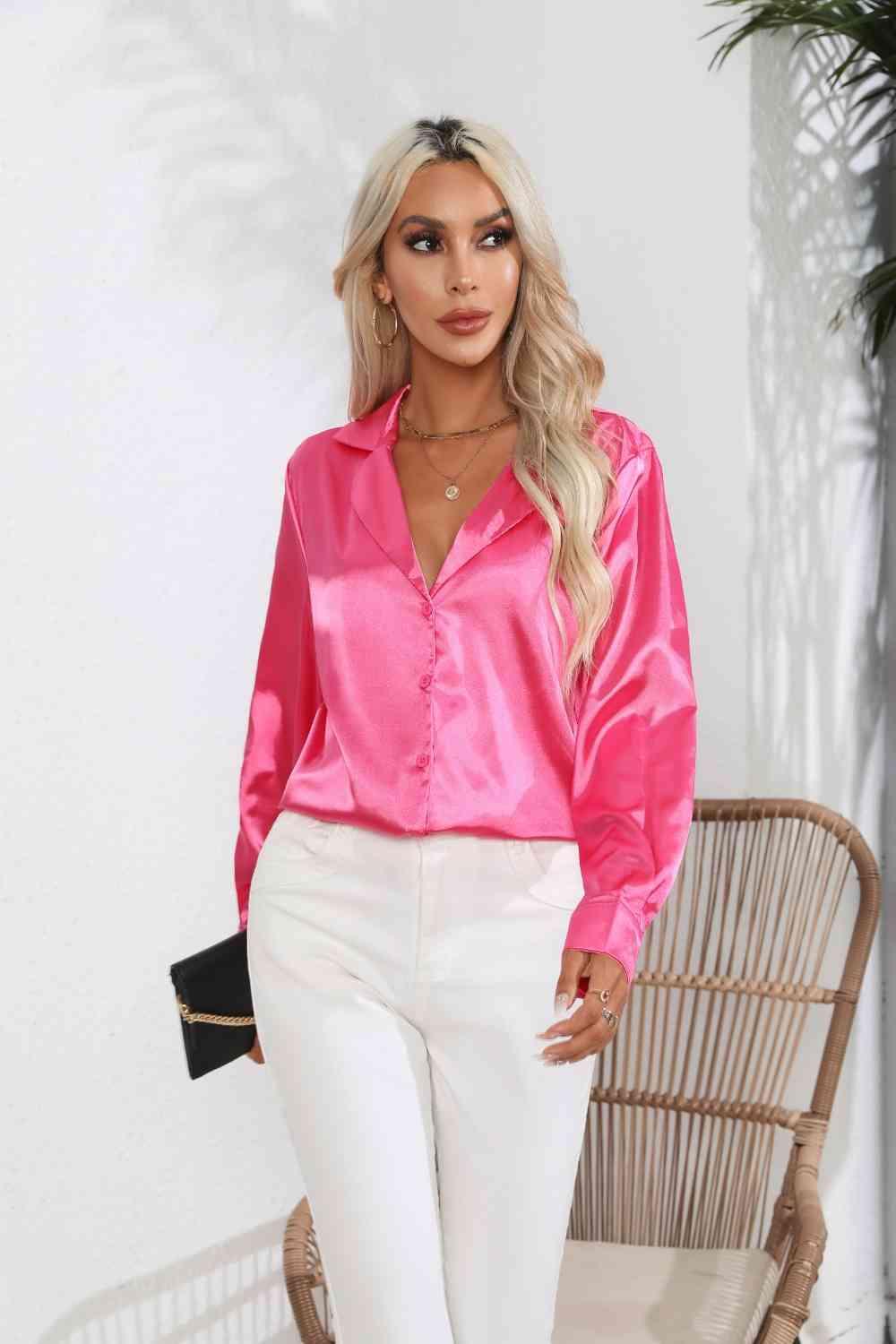Lapel Collar Button Up Long Sleeve Shirt by VYSN