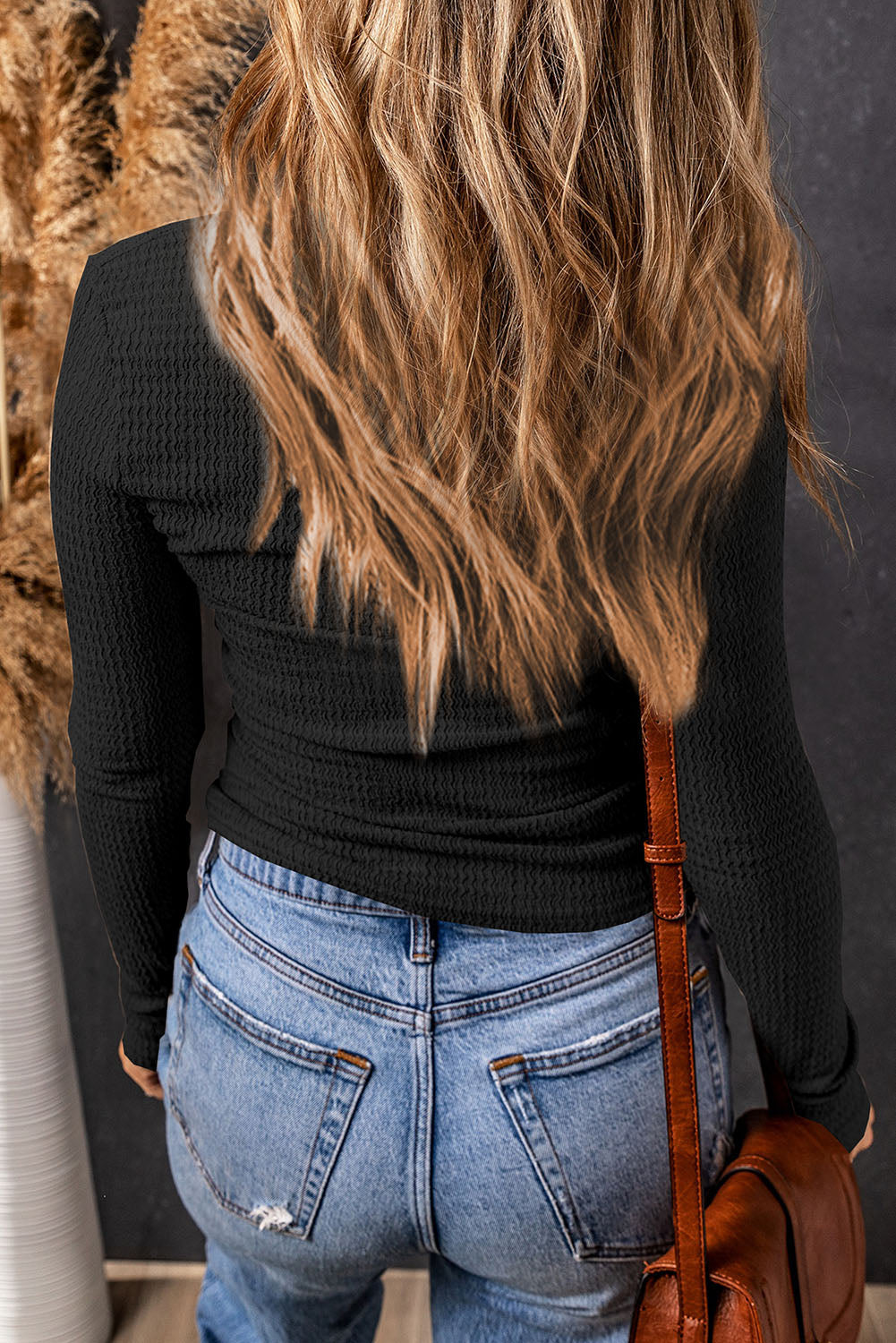 Alice Textured Twist Front V Neck Long Sleeve Top - Threaded Pear