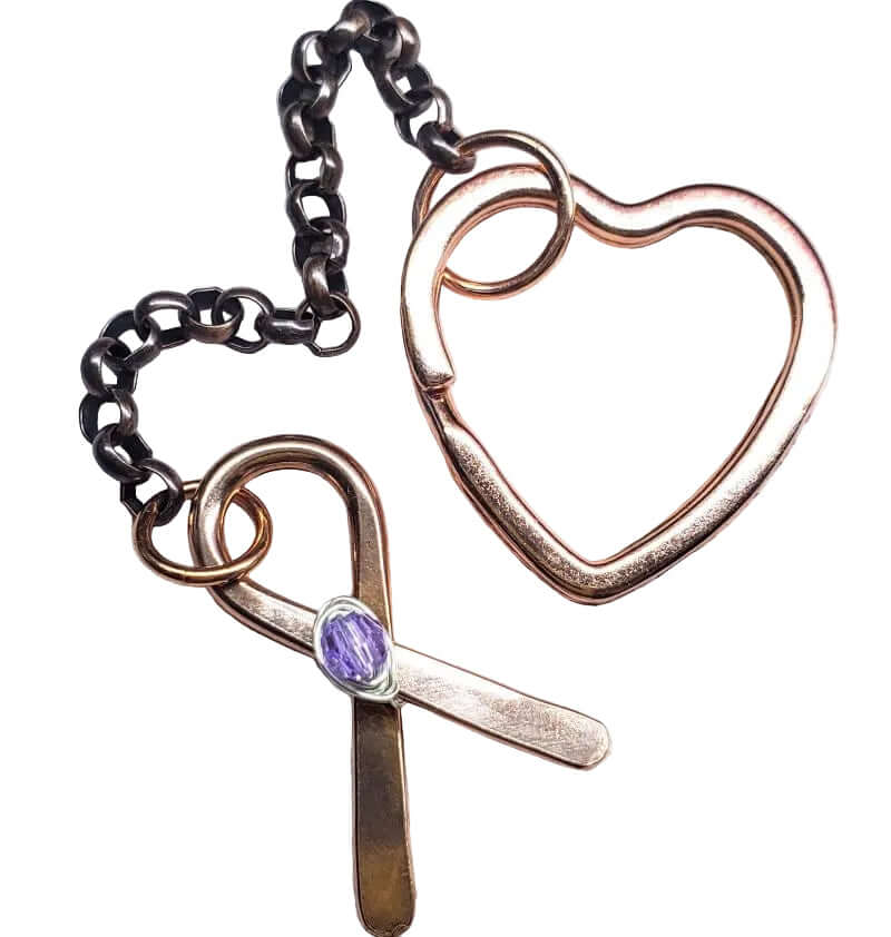 Handmade Caregiver Crystal Copper Ribbon Heart Key Chain