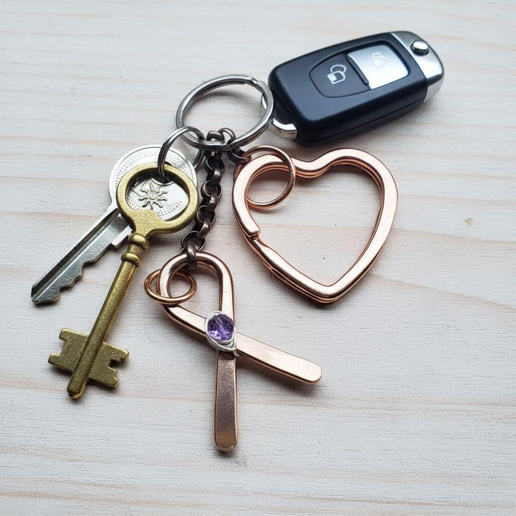 Handmade Caregiver Crystal Copper Ribbon Heart Key Chain