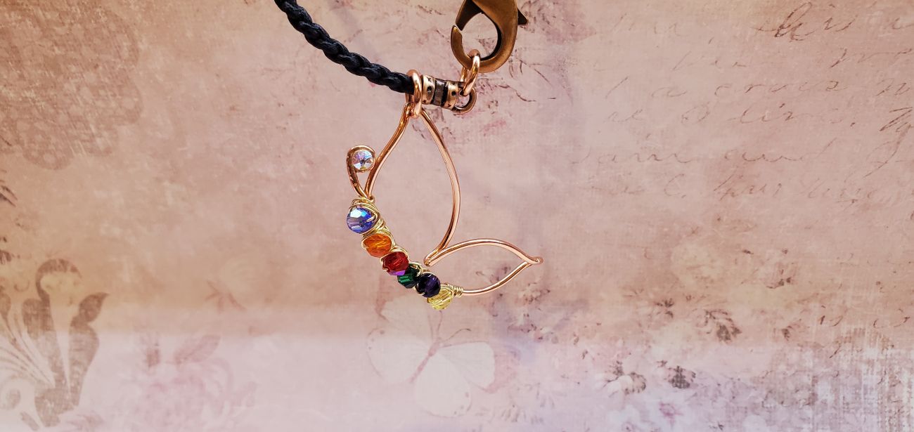Autism Crystal Golden Wire Wrapped Butterfly Necklace