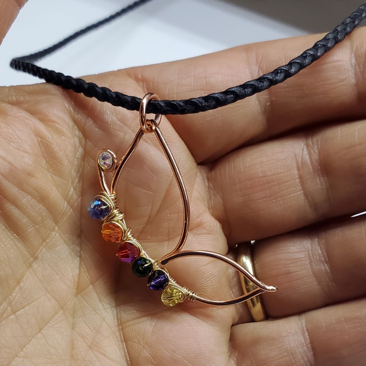 Autism Crystal Golden Wire Wrapped Butterfly Necklace