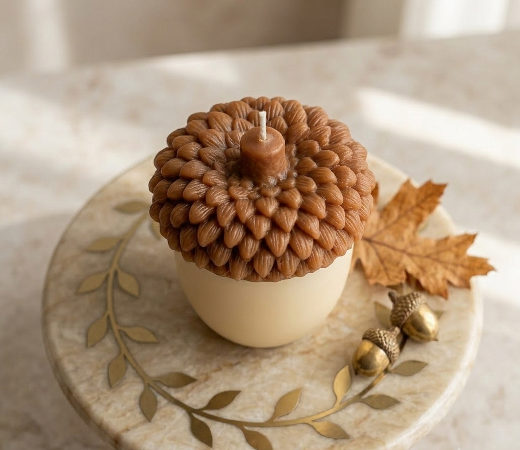 Acorn Sculpture Candle – Rustic Fall Decor - Pumpkin Latte