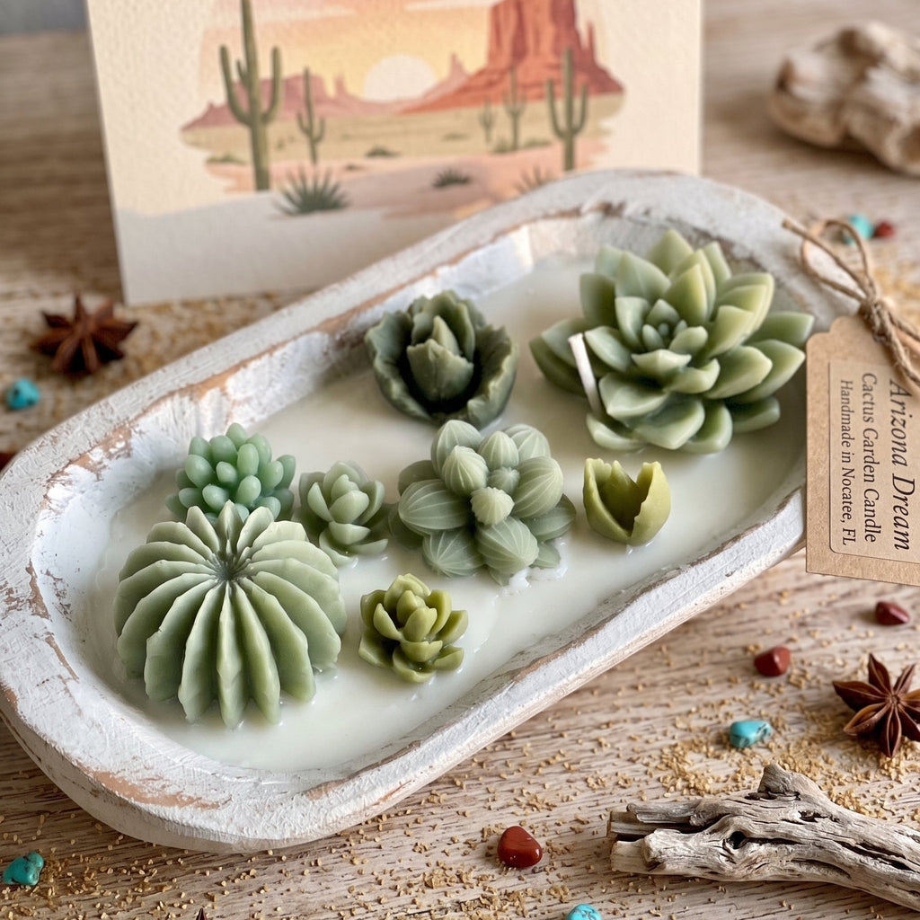 Arizona Dream Cactus Wooden Bowl Candle | Hand-Poured Desert Scent