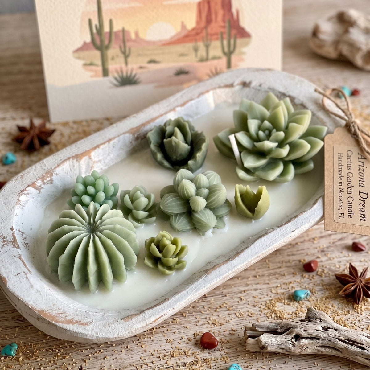 Arizona Dream Cactus Wooden Bowl Candle | Hand-Poured Desert Scent
