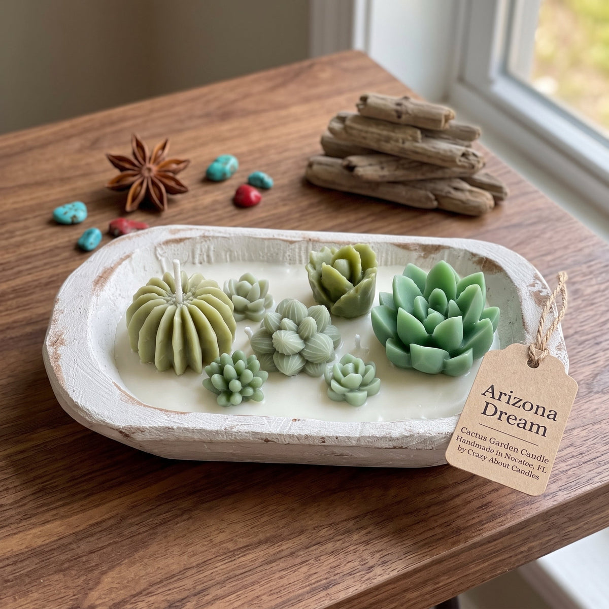 Arizona Dream Cactus Wooden Bowl Candle | Hand-Poured Desert Scent