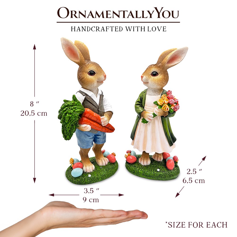 Harvest and Bloom Country Bunny Pair Figurine, 8" Rabbit Garden Statue Set Resin Statues OrnamentallyYou 