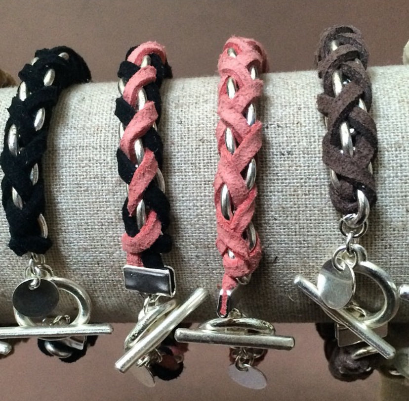 Black Suede Woven Cable Chain Toggle Bracelet by The Urban Charm