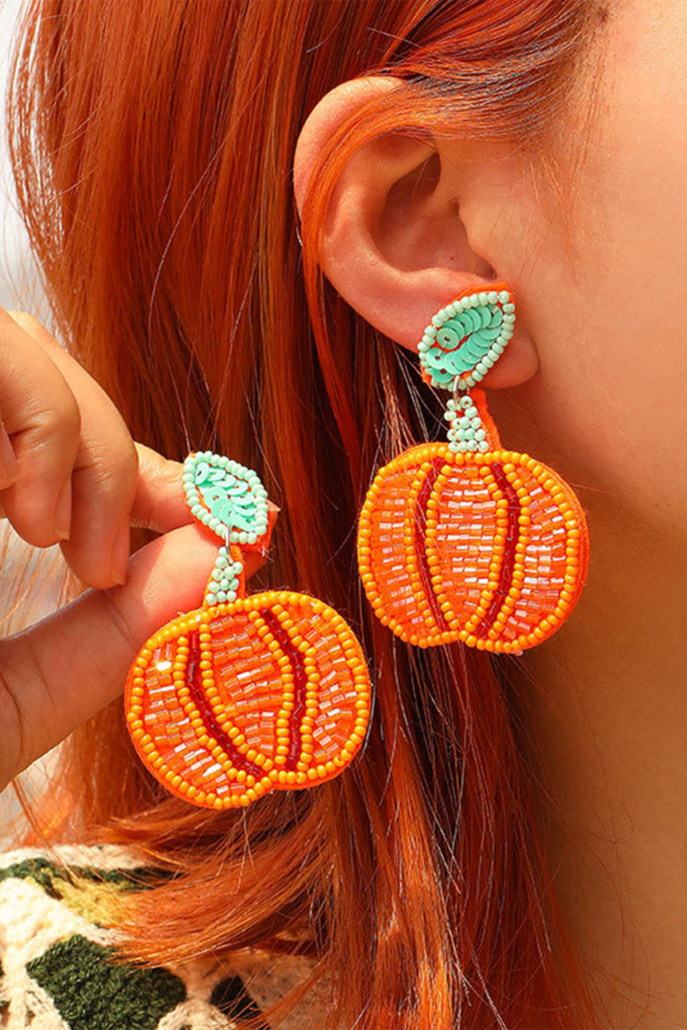 Halloween Pumpkin Earrings - Threaded Pear