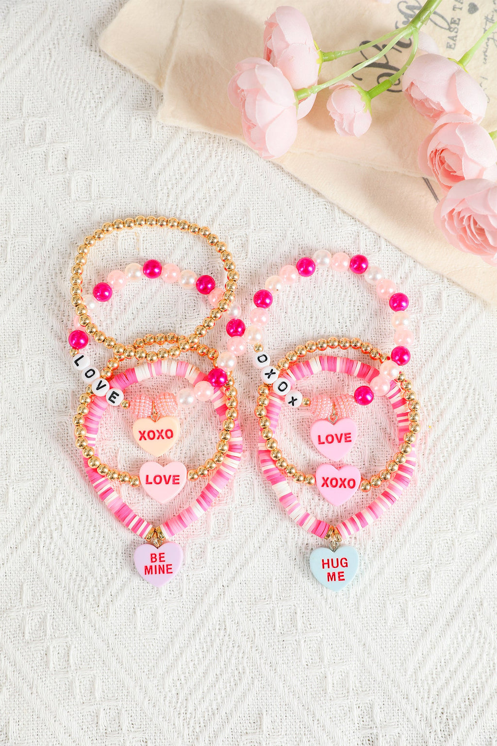 Valentine Heart Pendant Beaded Elastic Bracelet by Threaded Pear