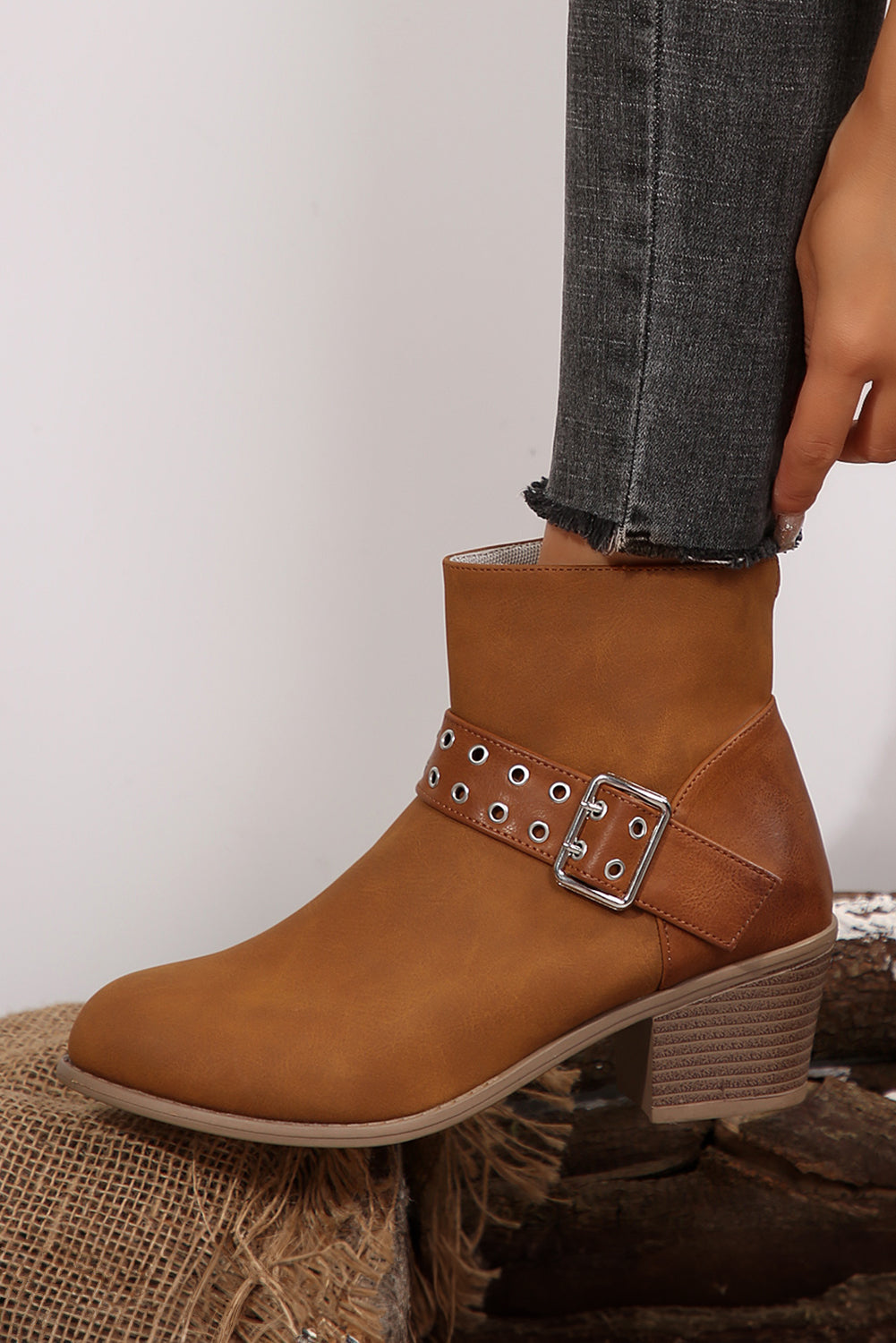 Eyelet Buckled Ankle Boots by Threaded Pear