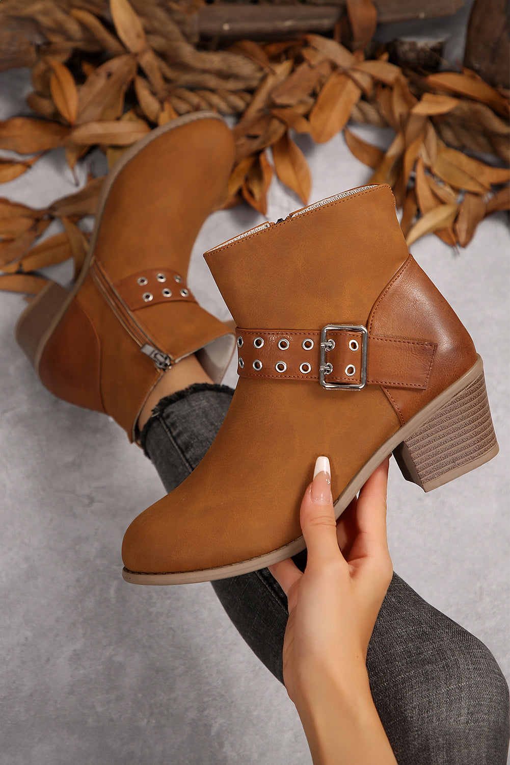 Eyelet Buckled Ankle Boots by Threaded Pear