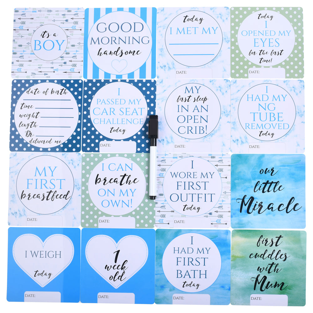 Durable plastic NICU milestone cards, designed by a Preemie Momma, safe for sanitizing, writing, and reusing.