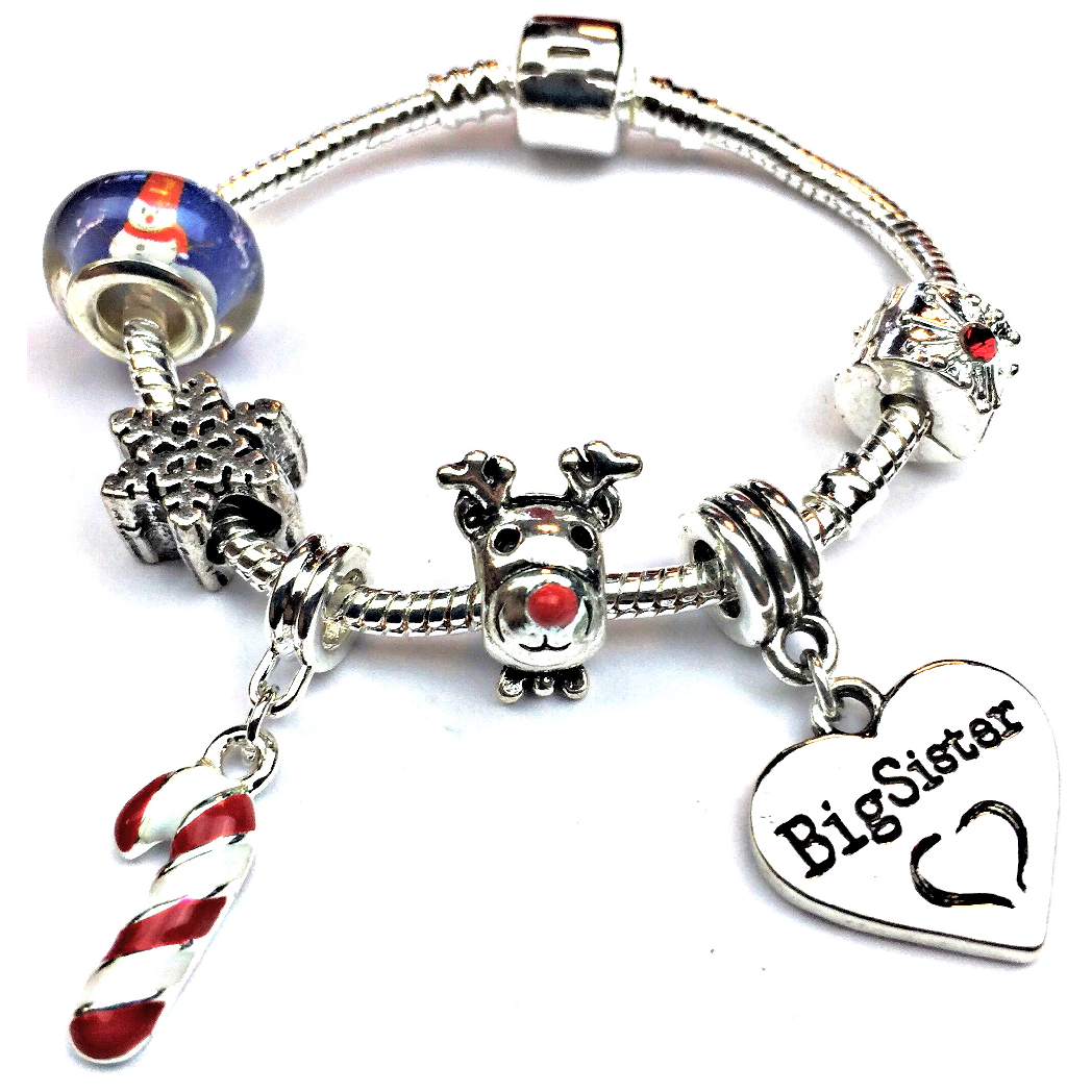 Children's Big Sister 'Christmas Wishes' Silver Plated Charm Bracelet by Liberty Charms USA