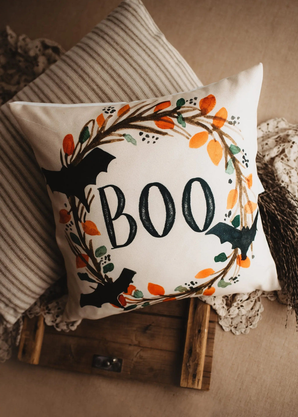 Boo Halloween Wreath Pillow Cover |  Fall decor | Farmhouse Pillows | Country Decor | Fall Throw Pillows | Cute Throw Pillows | Gift for her UniikPillows