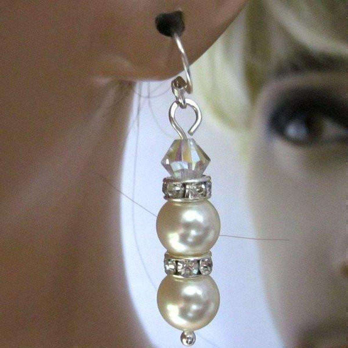 AMD1165 Bridal Sterling Silver Stacked Crystal and Pearl Earrings - Earrings - Alexa Martha Designs   