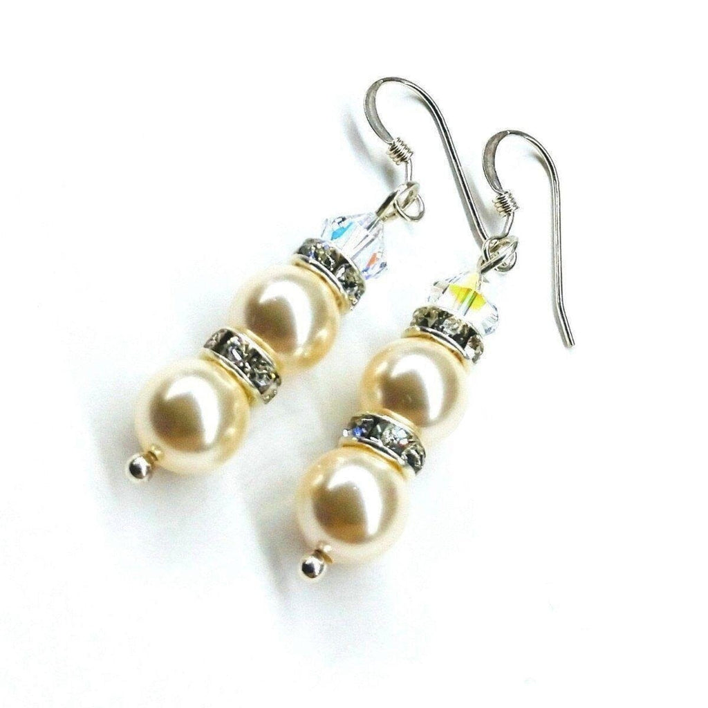 AMD1165 Bridal Sterling Silver Stacked Crystal and Pearl Earrings - Earrings - Alexa Martha Designs   