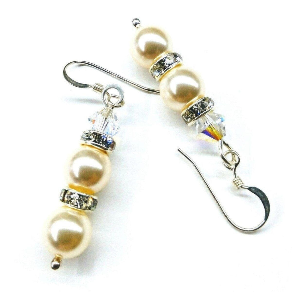 AMD1165 Bridal Sterling Silver Stacked Crystal and Pearl Earrings - Earrings - Alexa Martha Designs   