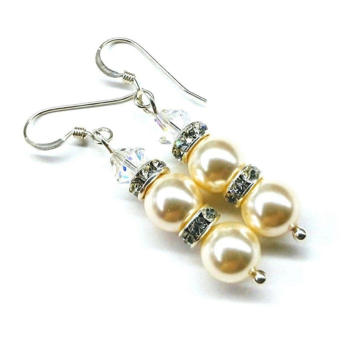 AMD1165 Bridal Sterling Silver Stacked Crystal and Pearl Earrings - Earrings - Alexa Martha Designs   