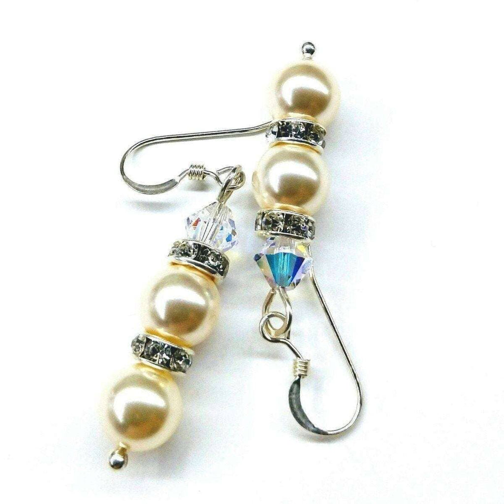 AMD1165 Bridal Sterling Silver Stacked Crystal and Pearl Earrings - Earrings - Alexa Martha Designs   
