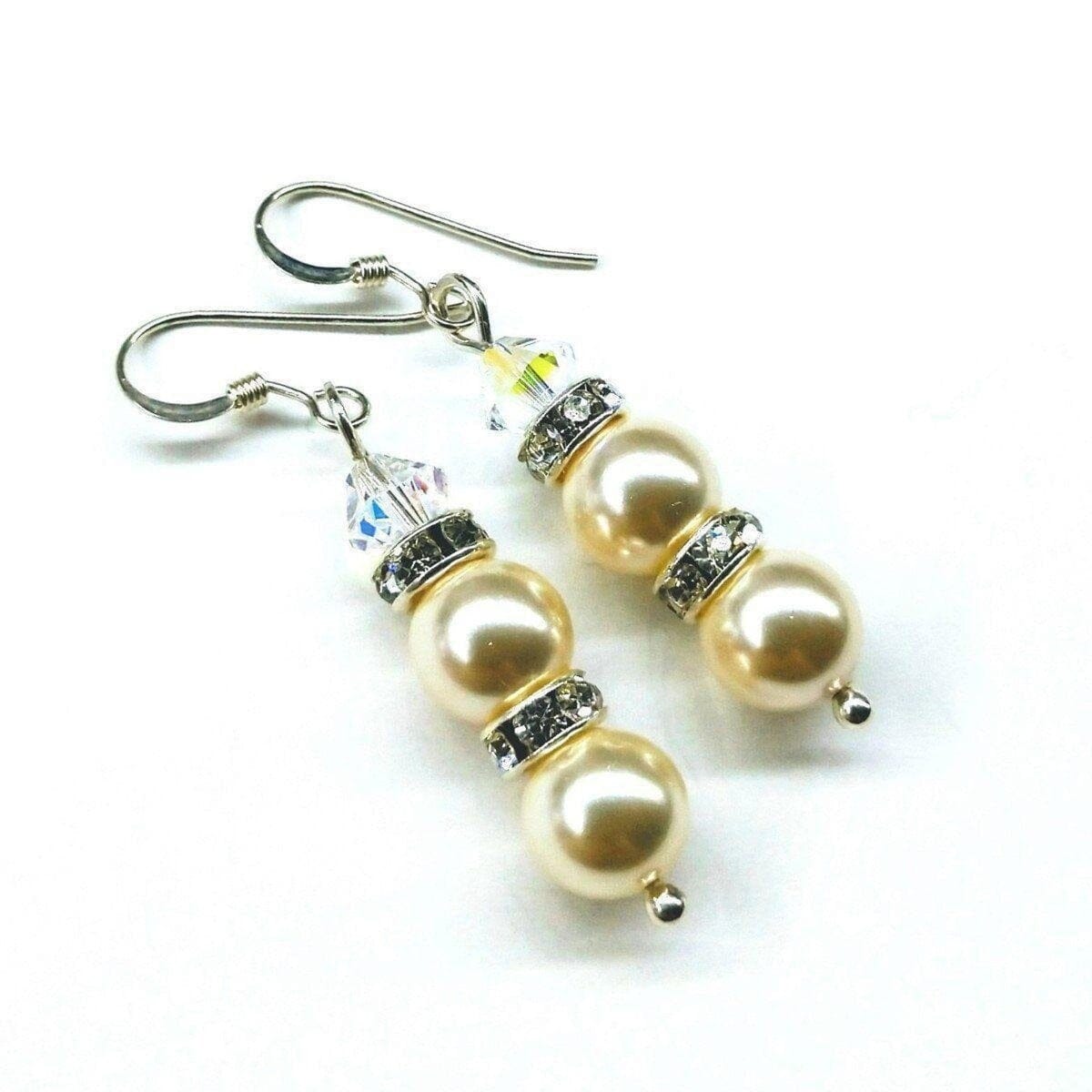 AMD1165 Bridal Sterling Silver Stacked Crystal and Pearl Earrings - Earrings - Alexa Martha Designs   