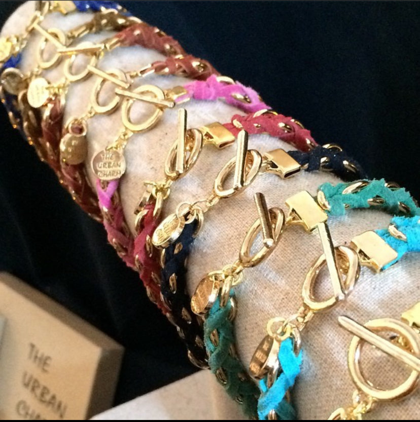 Turquoise Suede Woven Cable Chain Toggle Bracelet by The Urban Charm