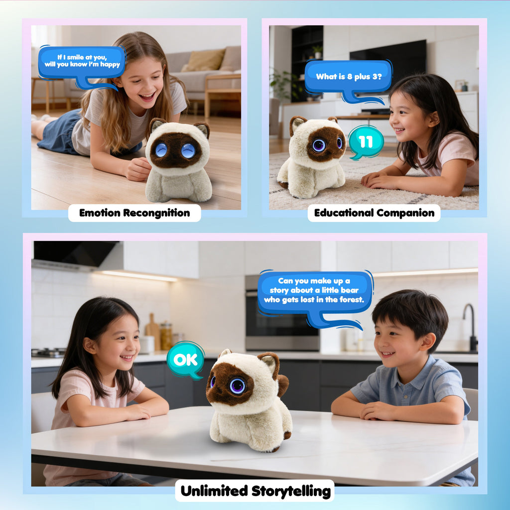 Contixo AI Pixie-Paw Smart Interactive Plush Cat – Voice-Responsive, Touch-Activated, Expressive Eyes, AI Companion Stuffed Animal for Kids & Pet Lovers