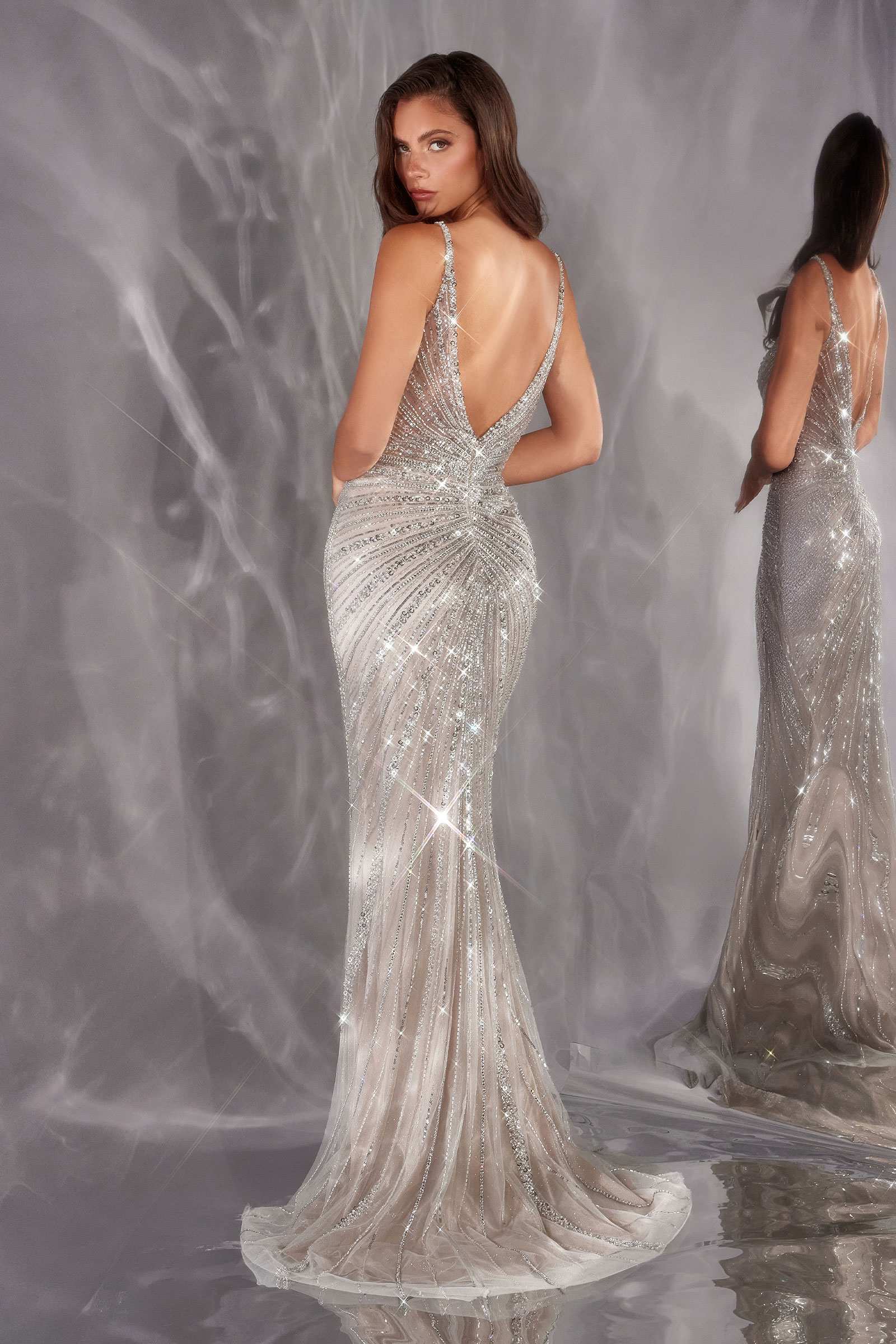 Ladivine CC498 Radiating Glamour Thigh High Slit Formal Gown